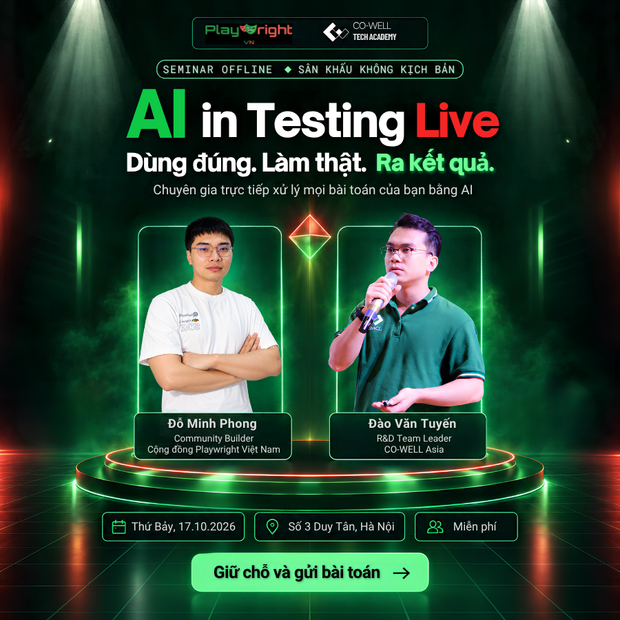 AI in Testing Live Dùng đúng. Làm thật. Ra kết quả.